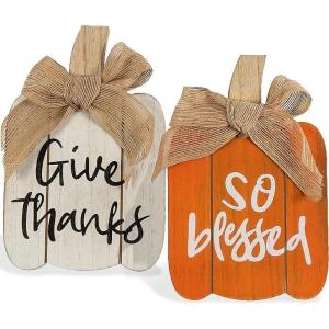 Fun Express GIVE Thanks Pumpkin Tabletop Set – Festive Fall Home Decor for Thanksgiving Harvest Celebrations & Seasonal Table Displays – Perfect for Holiday Decor & Autumn Gatherings – 1 Piece