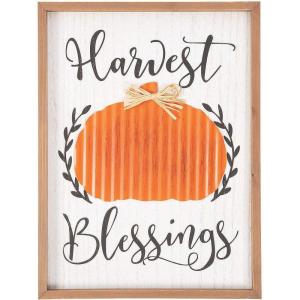 Fun Express Harvest Blessings Wall Sign – Rustic Fall & Halloween Home Decor with Inspirational Harvest Blessings Message Perfect for Autumn Celebrations Thanksgiving or Seasonal Decor – 1 Piece
