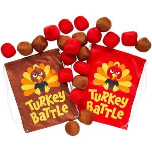 Fun Express Thanksgiving Turkey Battle Game with Brown & Red Bags & Balls for 2 – 22 Piece