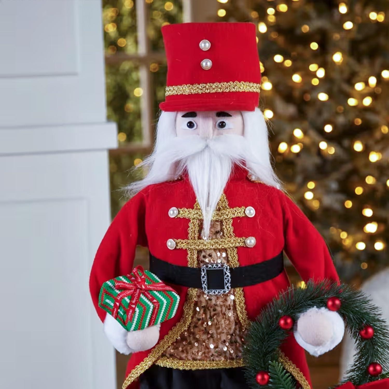 image:imageFestive Animated Standing Nutcracker Decoration with Wreath 16 x 46 1 Pc Perfect for Christmas Decor Holiday Displays or Seasonal Celebrations