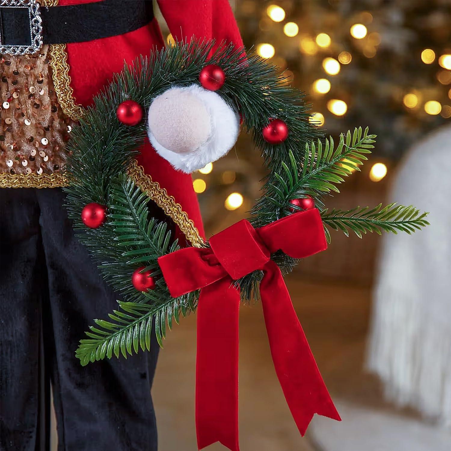 image:imageFestive Animated Standing Nutcracker Decoration with Wreath 16 x 46 1 Pc Perfect for Christmas Decor Holiday Displays or Seasonal Celebrations