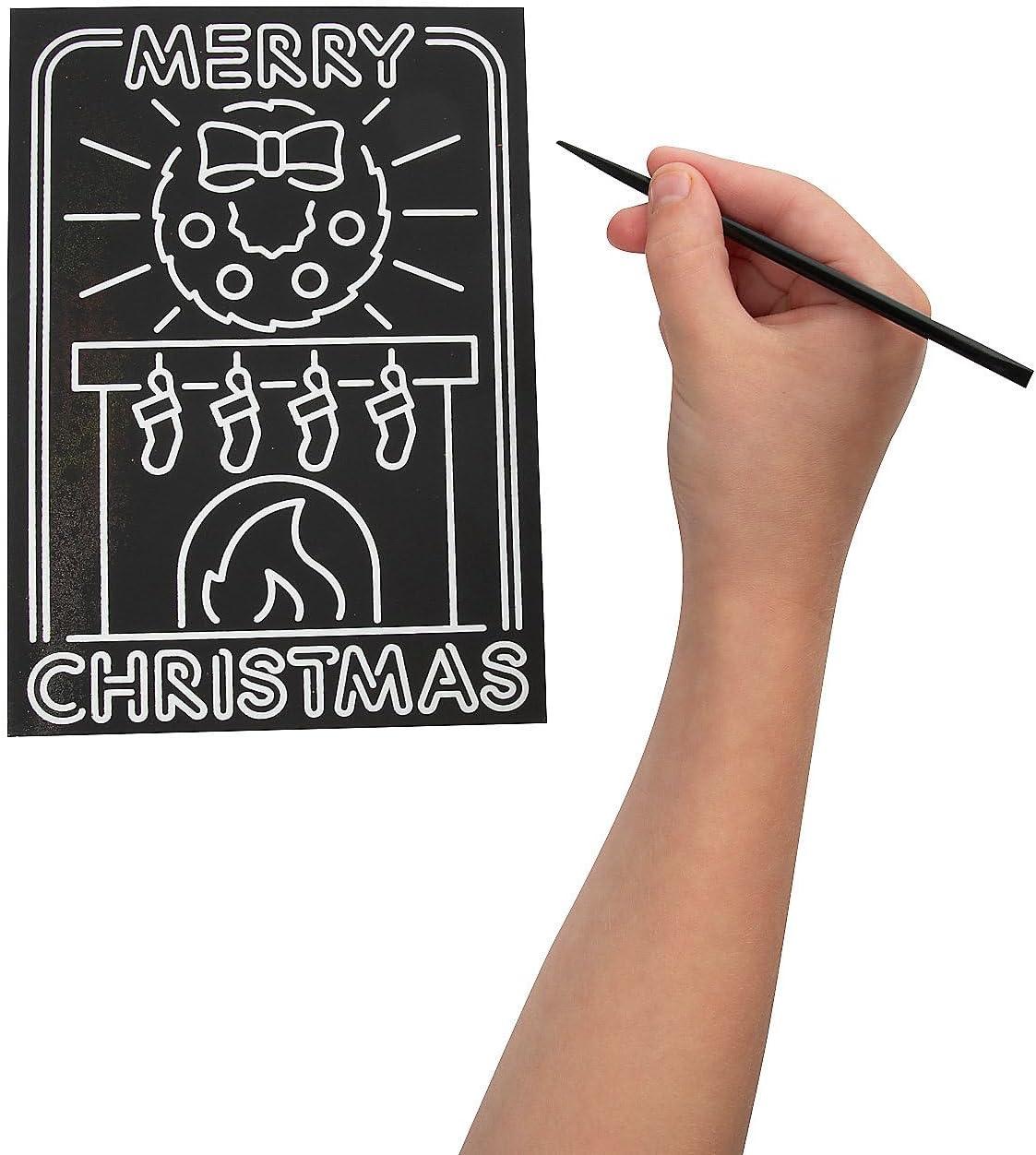 image:imageFun Express Creative Magic Color Scratch Cardstock Christmas Lights Posters 5 x 7 Pack of 24 Assorted Designs Perfect Holiday Activity for Kids and Festive Crafting