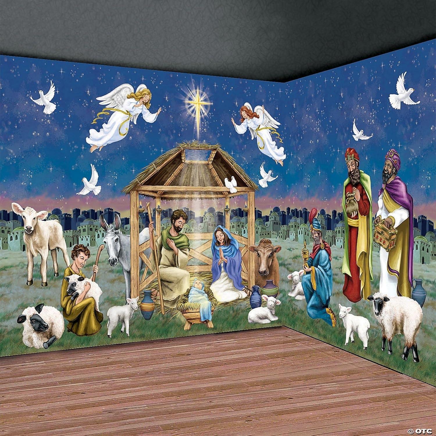 image:imageFun Express Nativity Scene Setters Christmas Room Sky Background Wall Decor Festive Nativity Design for Holiday Parties amp Events Perfect Christmas Decoration for Home Church or Office 1 Piece