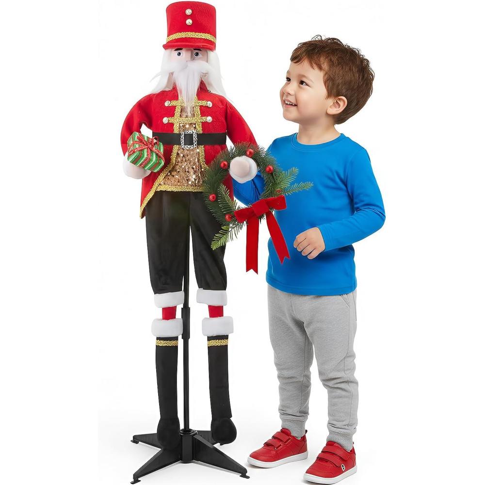 image:imageFestive Animated Standing Nutcracker Decoration with Wreath 16 x 46 1 Pc Perfect for Christmas Decor Holiday Displays or Seasonal Celebrations
