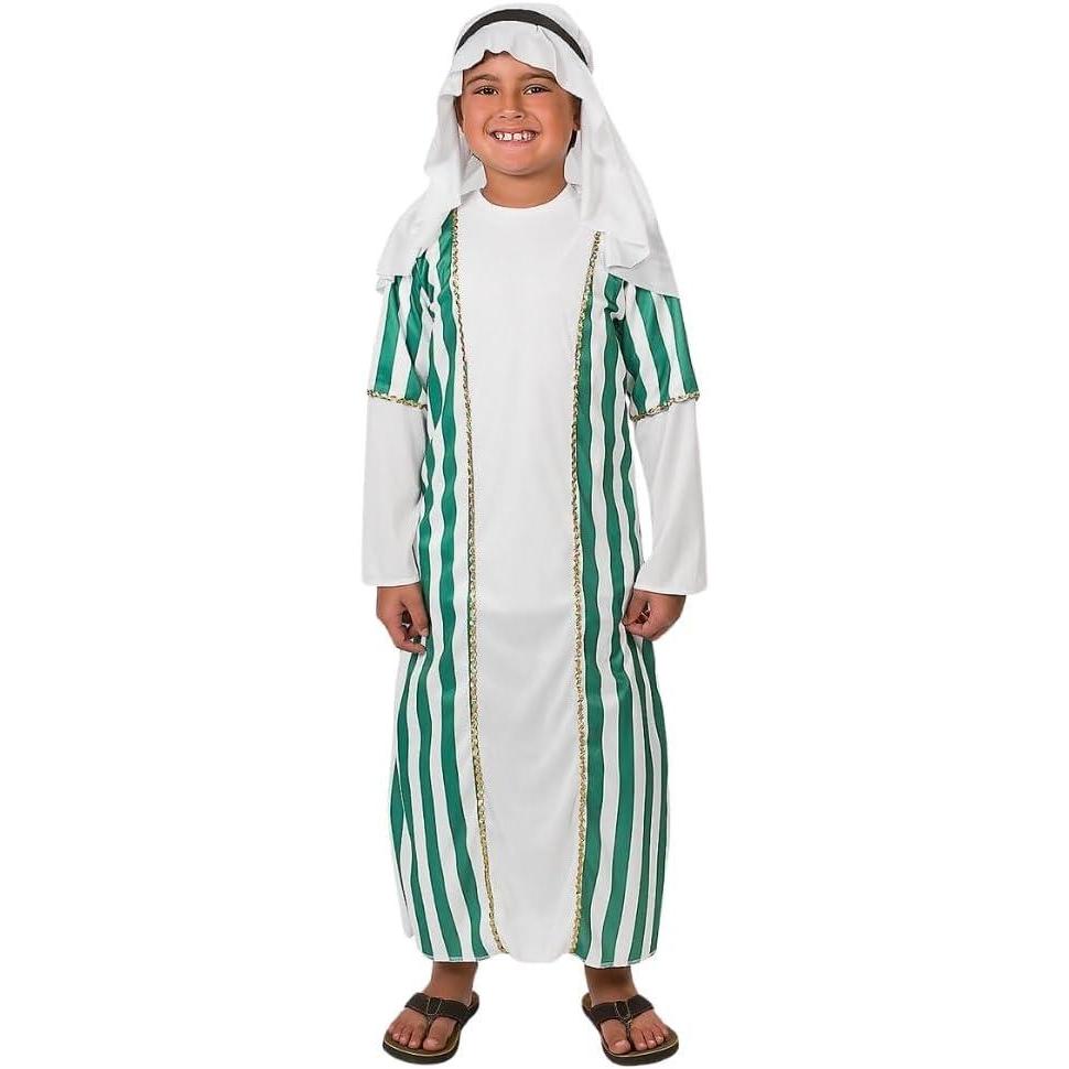 image:imageFun Express Boys Shepherd Costume for Christmas Nativity Play  Kids Biblical Costume with Robe amp Headpiece  Green White Striped Tunic for Pageant Church amp Holiday Programs  Child Medium 4025