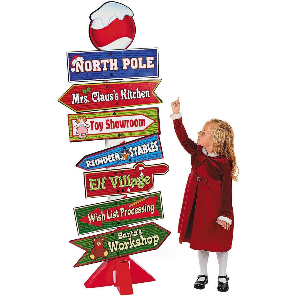 image:imageFun Express North Pole Directional Sign 5 Ft Cardboard StandUp Christmas Decorations Indoor for Holiday Party Santas Workshop Decor amp Festive Photo Props