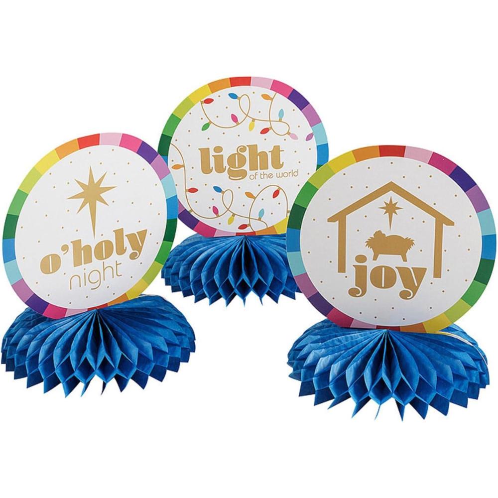 image:imageInspirational Religious Merry amp Bright Honeycomb Centerpieces 75 x 9 3 Count Assorted Festive Designs Perfect for Christmas Parties Church Events or Holiday Table Decor