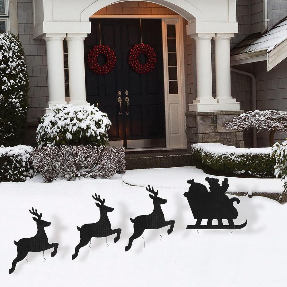 image:imageSanta amp Reindeer Silhouette Yard Sign Set Party Decor 4 Pieces