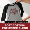 Bella+Canvas Festive Plaid Merry Christmas Adult Raglan 3/4 Sleeves T-Shirt – Extra-Small – Unisex Seasonal Graphic Tee – Perfect for Holiday Parties, Family Photos & Church Events