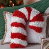Red & White Striped Candy Cane Chenille Pillow – (1 Pc.) – Festive Holiday Decoration – Perfect Holiday Decor for Christmas & Seasonal Celebrations