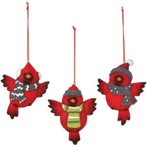 Cardinal Bird Christmas Ornaments – Set of 12 – Hand Painted – Traditional Holiday Home Decor