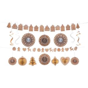 Festive Elevated Gingerbread Party Hanging Decorations Kit – (Set of 16) – Perfect for Holiday Parties, Christmas Decor & Winter Celebrations