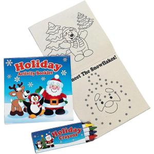 Fun Express – Holiday Activity Booklet with Crayons 5 x 5 for Christmas – Stationery – Coloring Books – 12 Pieces