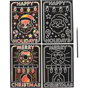 Fun Express Creative Magic Color Scratch Cardstock Christmas Lights Posters – 5″ x 7″ (Pack of 24) – Assorted Designs, Perfect Holiday Activity for Kids and Festive Crafting