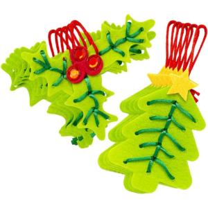 Green Assorted Designs Lacing Felt Christmas Ornament Craft Kit – (12 Pack) – Ideal for DIY Holiday Decorations and Fun Arts & Crafts Activities