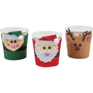 Multicolor Christmas Character Cup Sleeves Craft Kit – 3″ x 3.5″ (3 Pcs) – Ideal for Crafting Fun & Holiday Parties