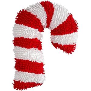 Red & White Striped Candy Cane Chenille Pillow – (1 Pc.) – Festive Holiday Decoration – Perfect Holiday Decor for Christmas & Seasonal Celebrations