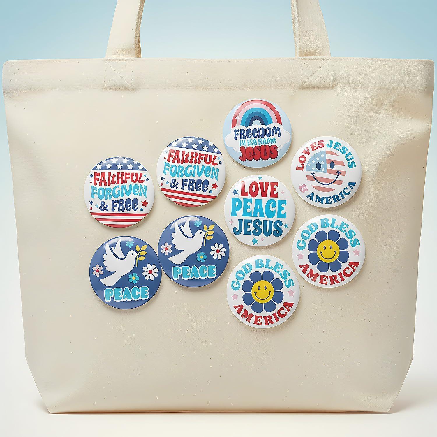 image:imageFun Express Bulk 48 Pieces Religious Patriotic Groovy Mini Buttons