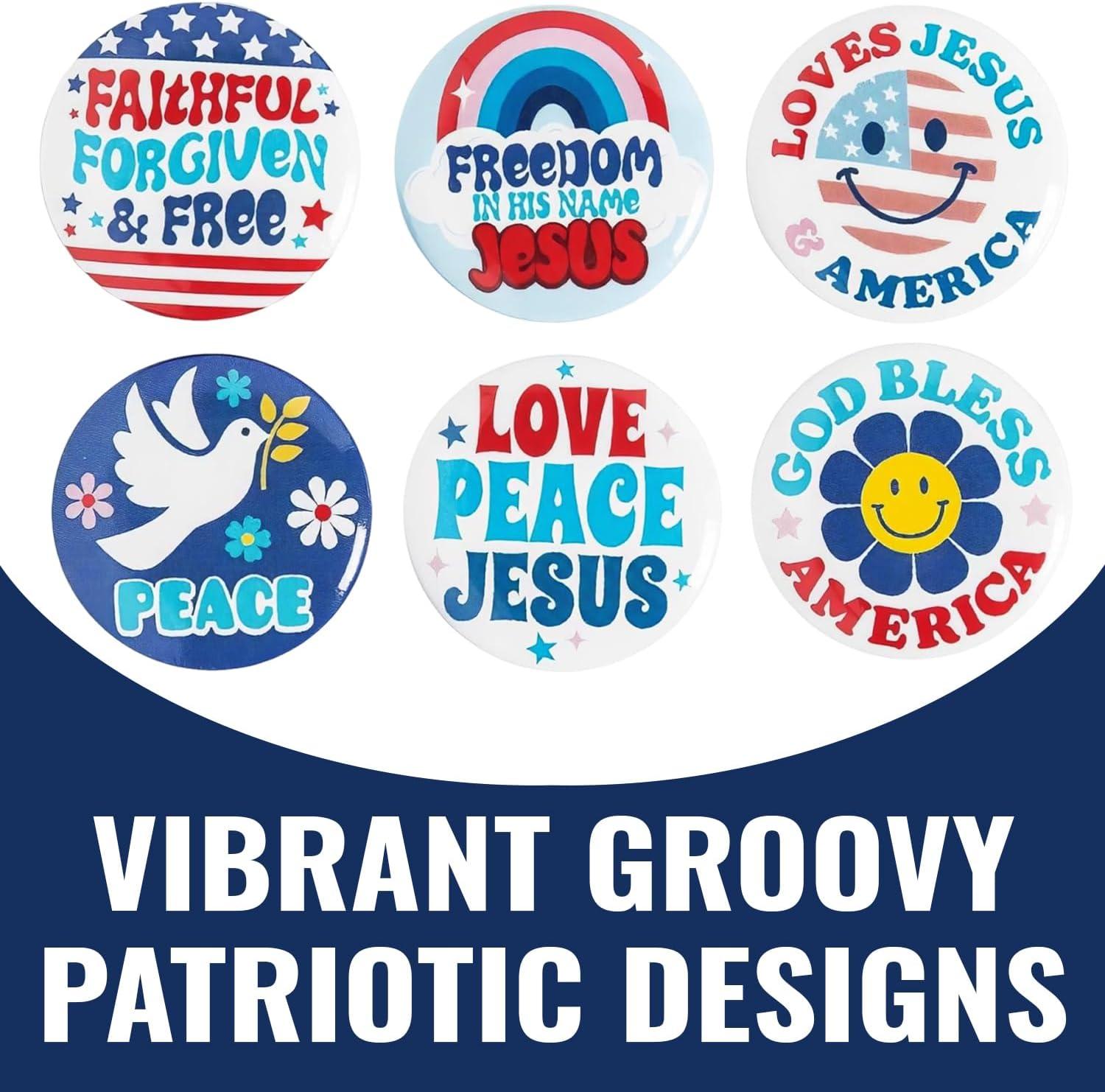 image:imageFun Express Bulk 48 Pieces Religious Patriotic Groovy Mini Buttons