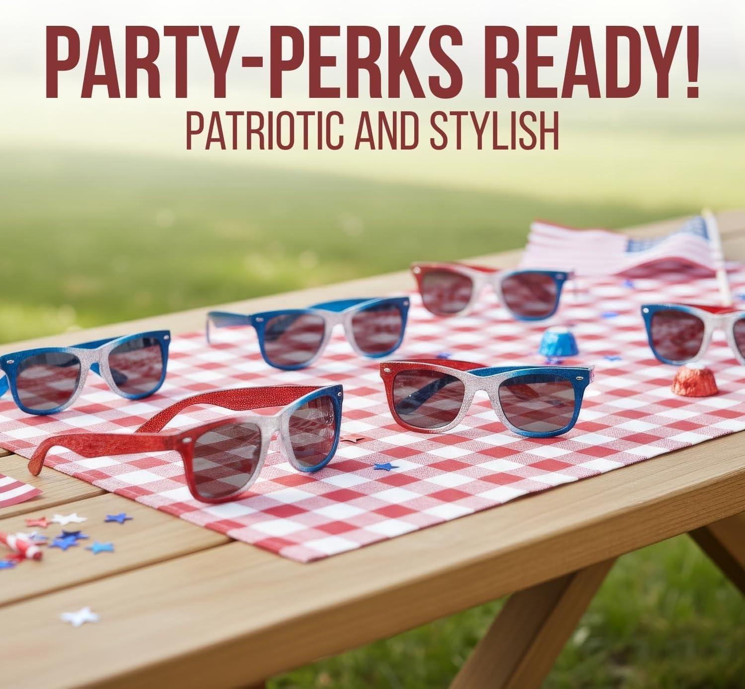 image:imageFun Express Patriotic Nomad Sunglasses Glitter Design Plastic Multicolor Pack of 12