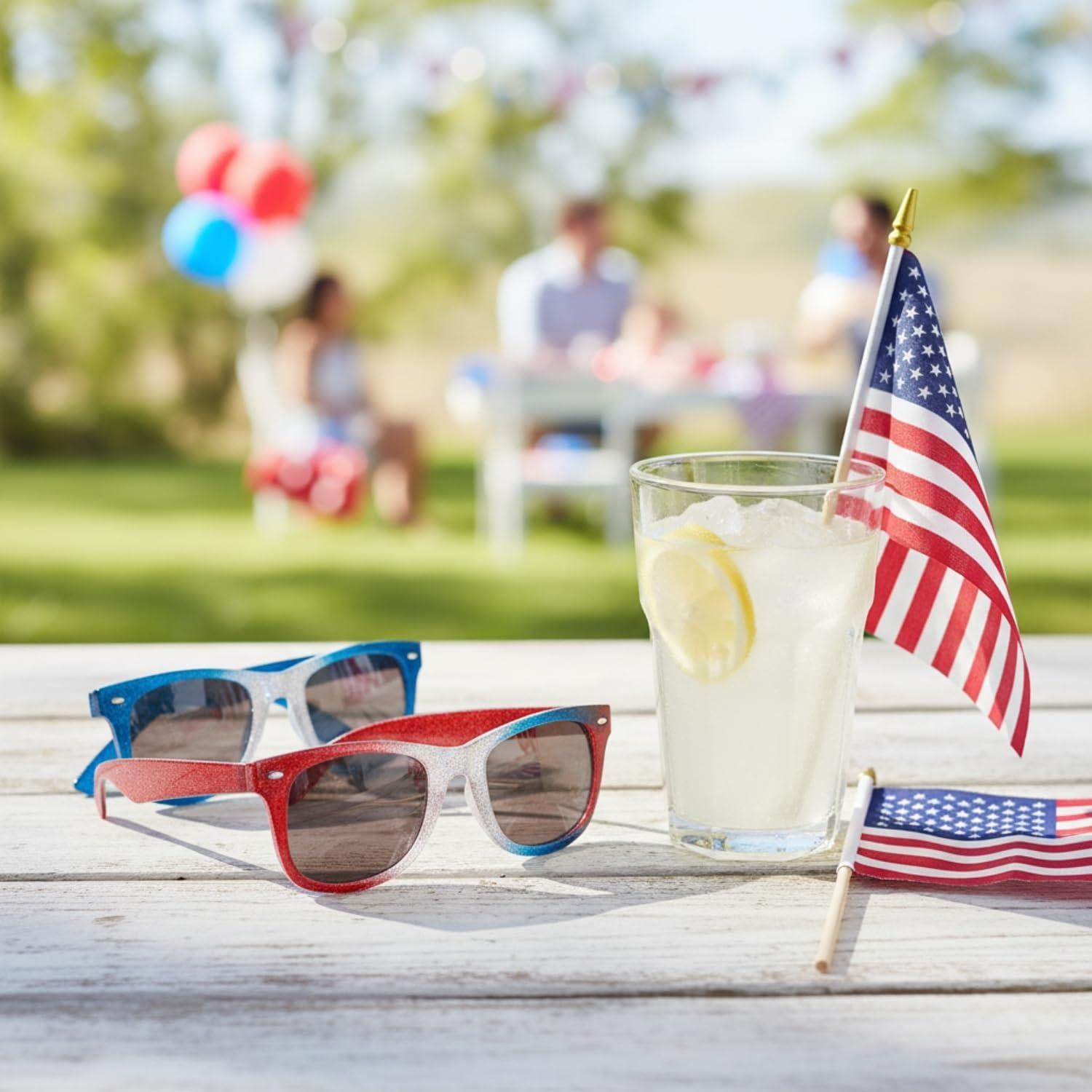 image:imageFun Express Patriotic Nomad Sunglasses Glitter Design Plastic Multicolor Pack of 12