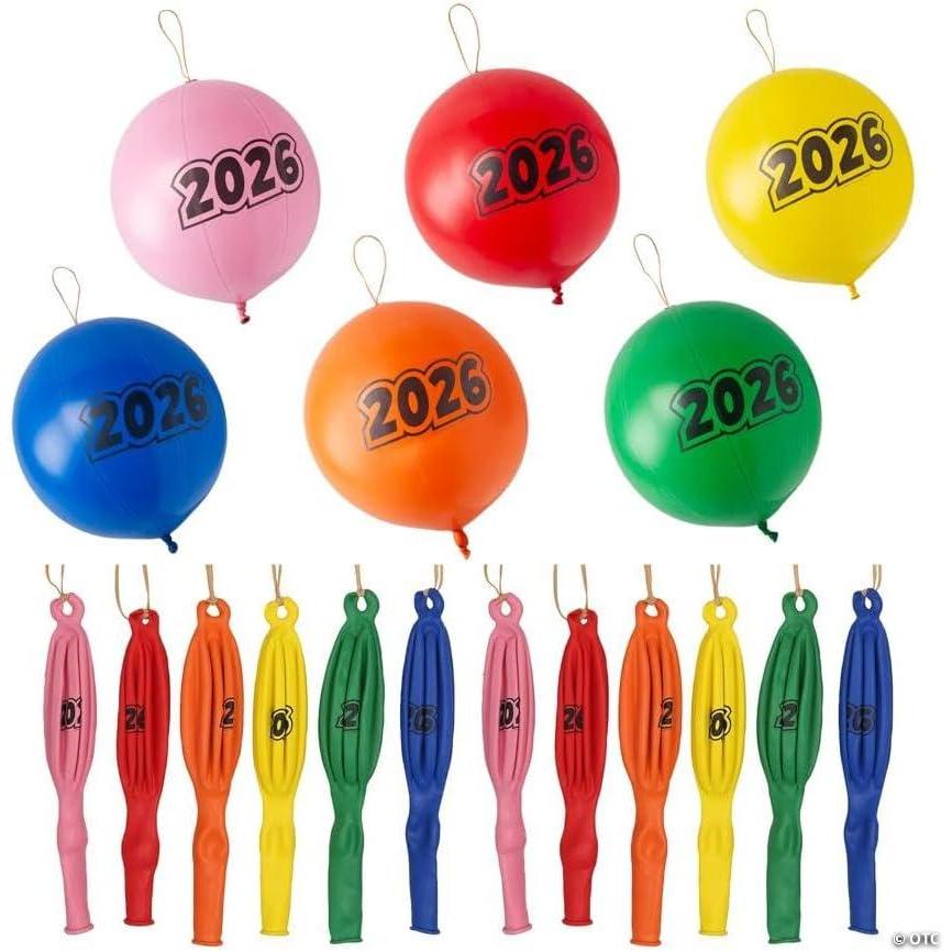 image:imageFun Express 16 Rainbow 2026 New Years Latex Punch Ball Balloons  12 Pieces
