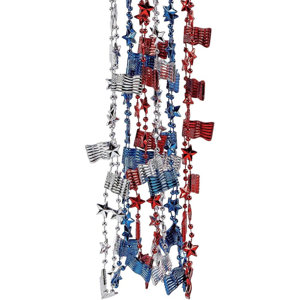 image:imageFun Express 30 Bulk 48 Pieces Patriotic Red White amp Blue USA Flag Beaded Necklaces