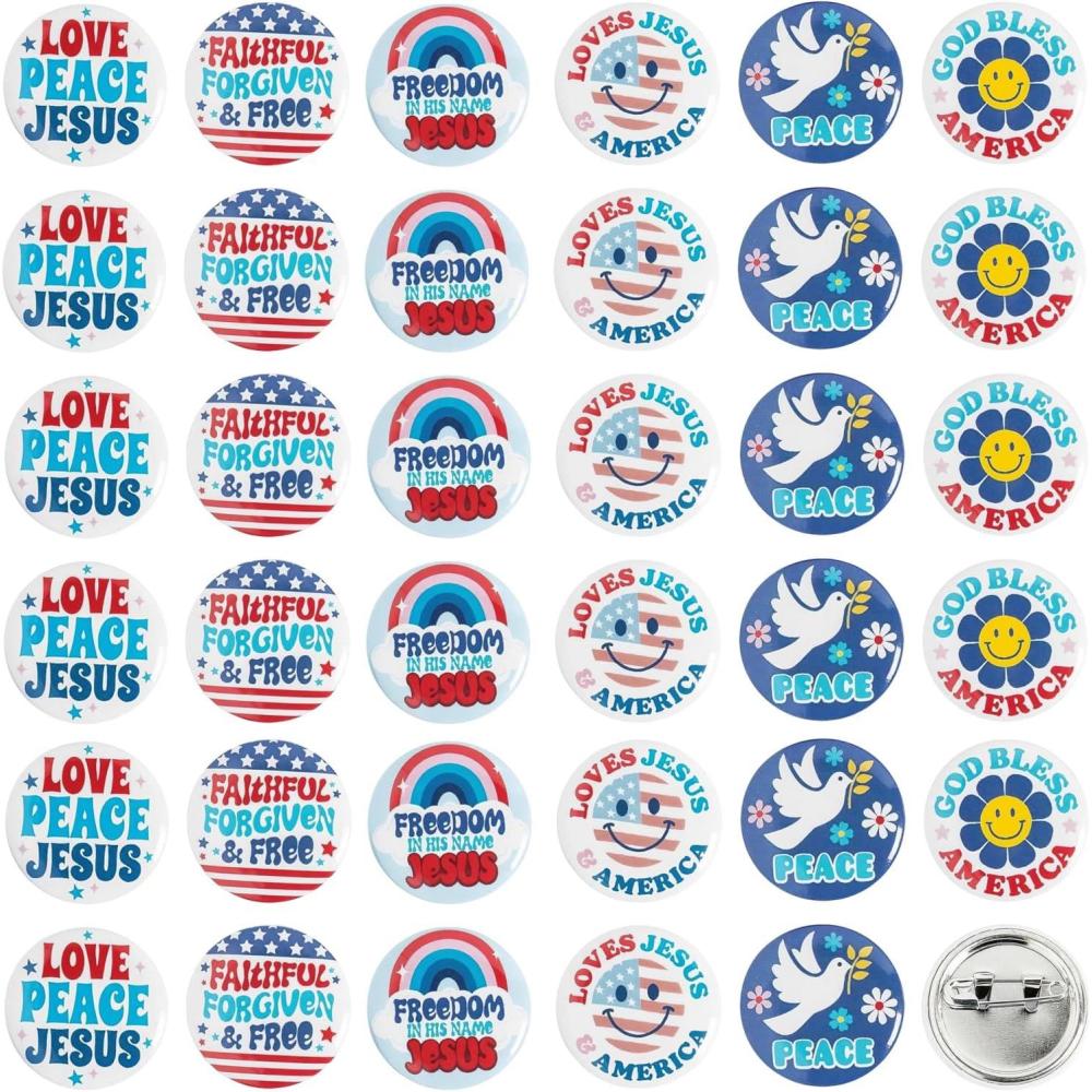 image:imageFun Express Bulk 48 Pieces Religious Patriotic Groovy Mini Buttons
