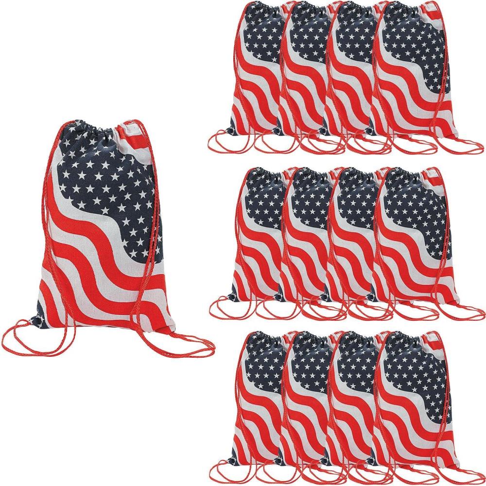 image:imageFun Express Patriotic Polyester Drawstring Bags  95 x 15 12 Pieces  Great for Everyday Use Hiking Trips Campings and PatrioticThemed Celebrations