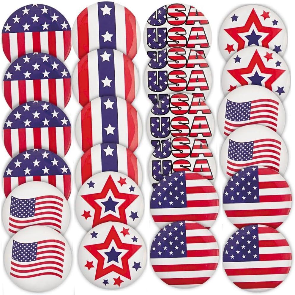 image:imageRound Assorted Designs Blue Red amp White Patriotic Metal Buttons 15 Pack of 24 Perfect for 4th of July Memorial Day amp Other Events