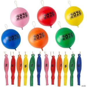 Fun Express 16″ Rainbow 2026 New Year’s Latex Punch Ball Balloons – 12 Pieces