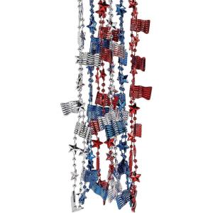 Fun Express 30″ Bulk 48 Pieces Patriotic Red, White & Blue USA Flag Beaded Necklaces