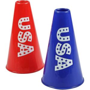 Fun Express 4 3/4″ x 8″ Patriotic USA Red & Blue Plastic Megaphones – 12 Pieces