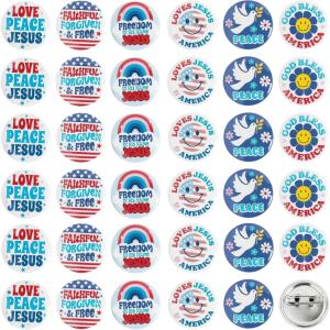 Fun Express Bulk 48 Pieces Religious Patriotic Groovy Mini Buttons