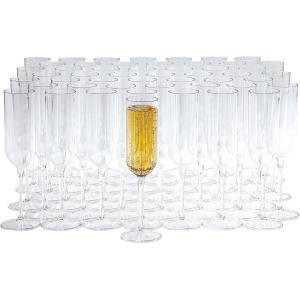 Fun Express Clear Plastic Champagne Flutes Bulk 50 Count – Premium Disposable Wine Glasses for Weddings, Parties & Mimosa Bar | Shatterproof 4oz Cocktail Cups for New Years Eve Celebrations