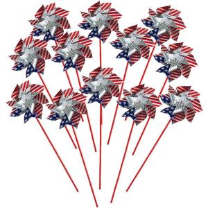 Fun Express Jumbo Patriotic Stars & Stripes Prismatic Pinwheels – (Pack of 12) – Eye-Catching Design, Perfect for the 4th of July, Patriotic Events, Parades, & More