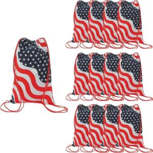 Fun Express Patriotic Polyester Drawstring Bags – (9.5″ x 15″) 12 Pieces – Great for Everyday Use, Hiking Trips, Campings, and Patriotic-Themed Celebrations