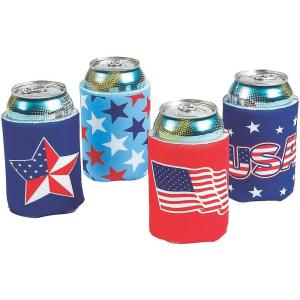 Patriotic USA Can Covers (set of 12 assorted American designs) Fourth of July Party Supplies