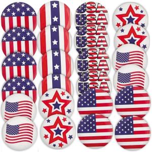 Round Assorted Designs Blue, Red & White Patriotic Metal Buttons – 1.5″ (Pack of 24) – Perfect for 4th of July, Memorial Day & Other Events