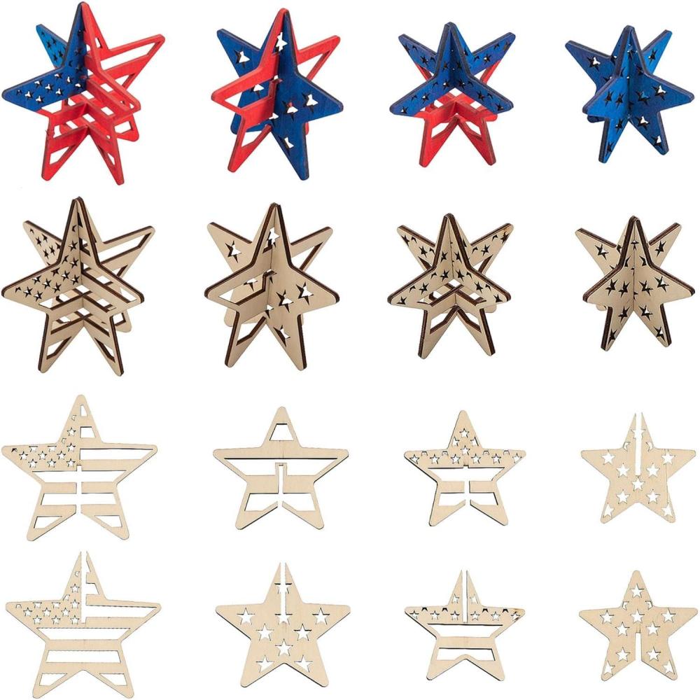 image:imageDIY Unfinished Wood 3D Patriotic Stars 12 Pieces