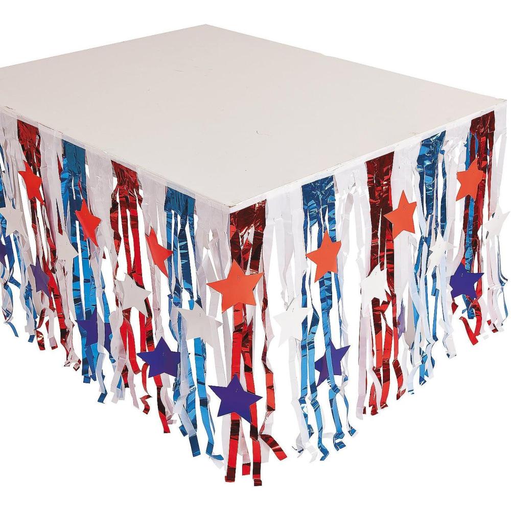 image:imageFun Express Patriotic Foil Tableskirt Wstar Cutout for Fourth of July Party Supplies Table Covers Table Skirts Fourth of July 1 Piece