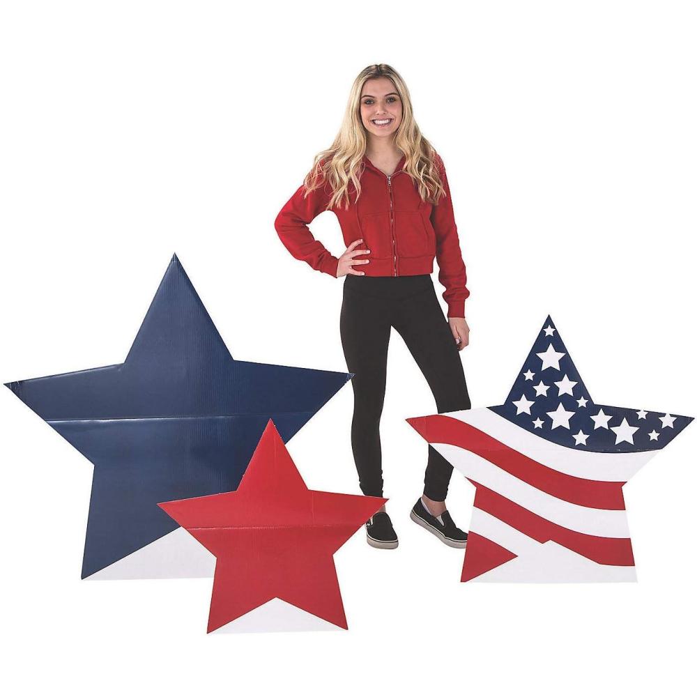 image:imageFun Express Patriotic Star Stand Ups S3 for Fourth of July Party Decor Large Decor Floor Stand Ups Fourth of July 3 Pieces