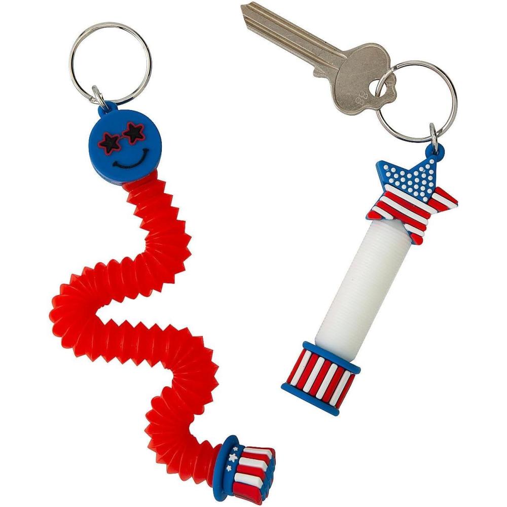 image:imageFun Express 4 Patriotic Expanding Tube Smile amp Star Plastic Fidget Toy Keychains  12 Pieces