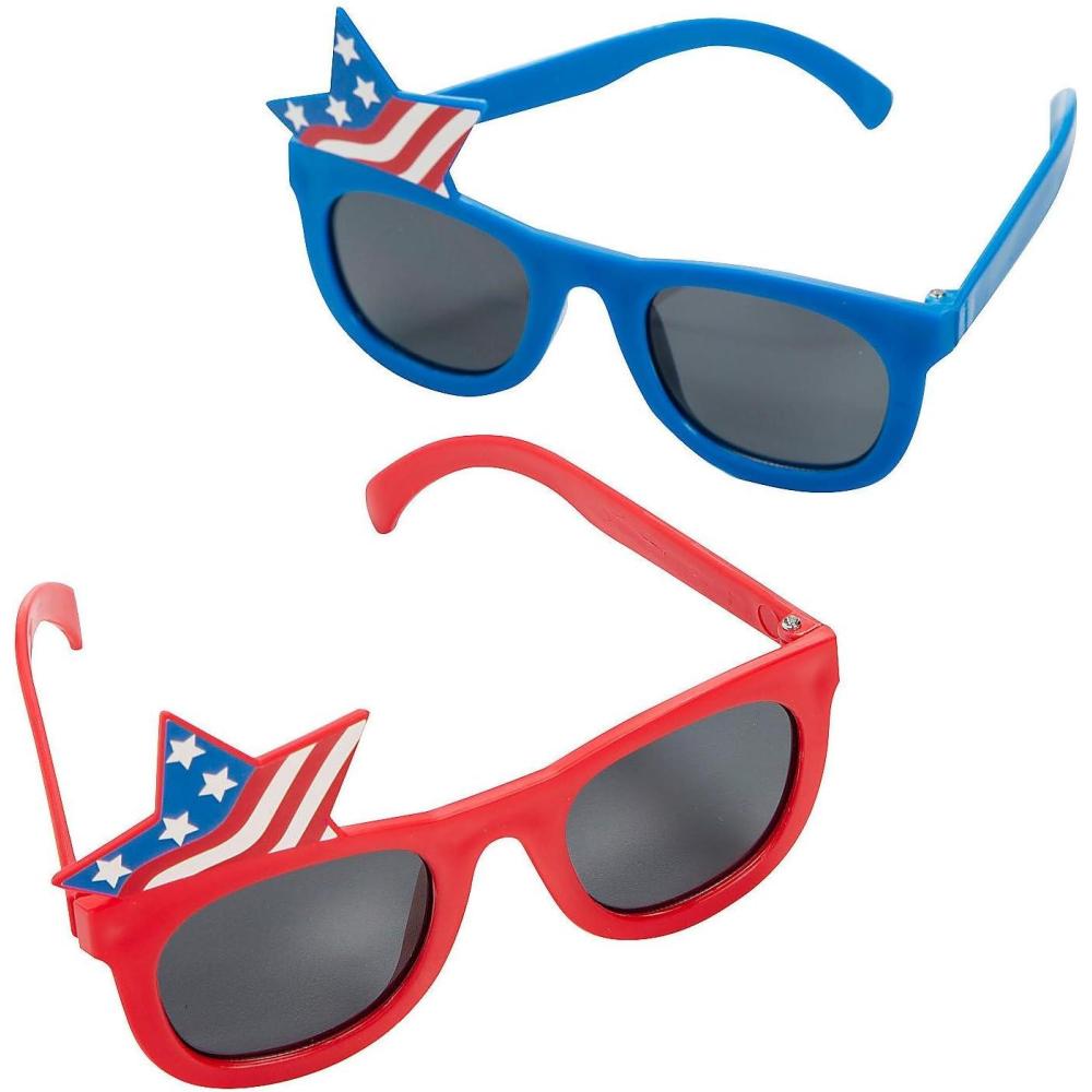 image:imageFun Express 5 x 2 34 Kids Patriotic Star Red amp Blue Plastic Novelty Sunglasses  12 Pieces