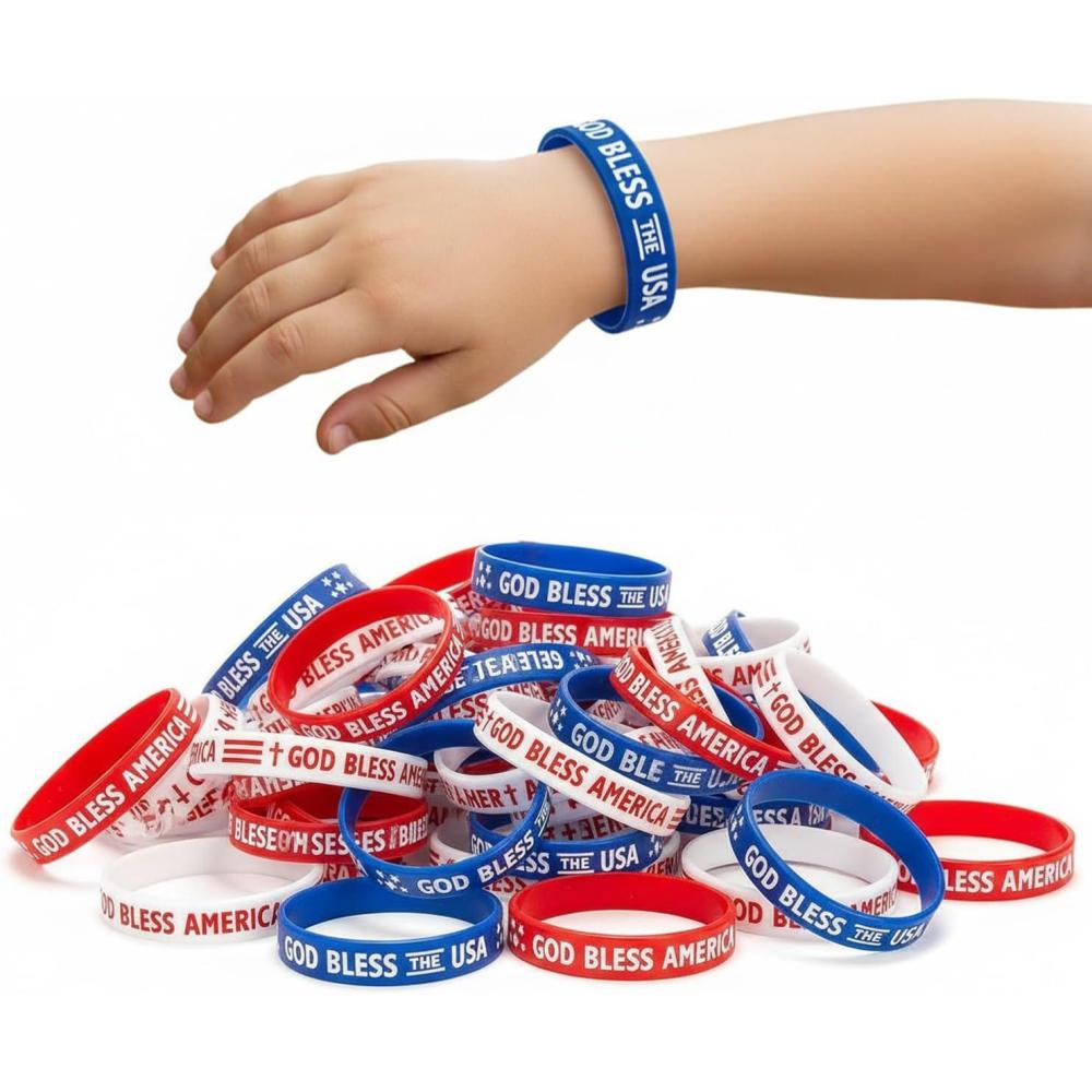 image:imageFun Express Bulk 100 Piece Religious Patriotic Rubber Bracelets