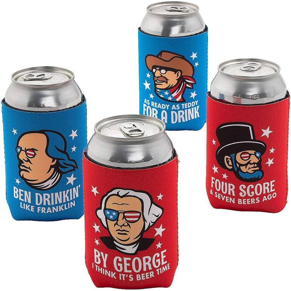 image:imagePatriotic Faces Can Coolers Party Supplies 12 Pieces