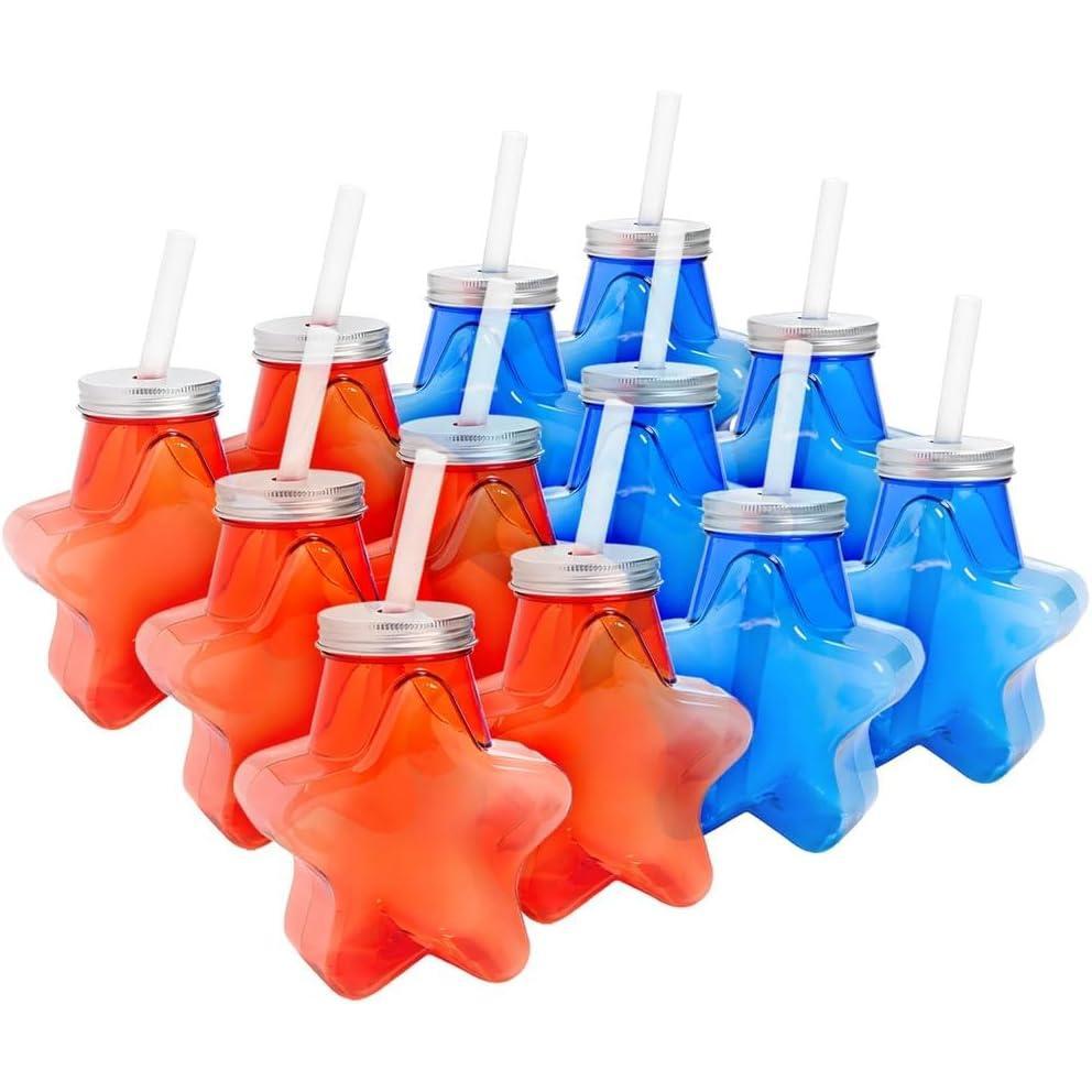 image:imagePatriotic StarShaped Plastic Cups with Lids and Straws 12 Pieces