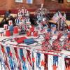 Fun Express – Patriotic Foil Tableskirt W/star Cutout for Fourth of July – Party Supplies – Table Covers – Table Skirts – Fourth of July – 1 Piece