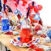 Patriotic Star-Shaped Plastic Cups with Lids and Straws, 12 Pieces