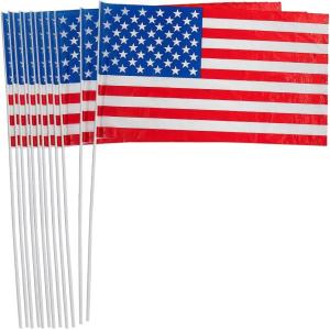 18″ x 11″ Large Plastic USA American Flags, 12 Pieces, Great for Memorial Day, 4th of July, Veterans Day and any Patriotic Event